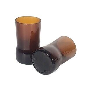 Beer Bottle Juice Glasses Curved Brown Glass Vintage Set Of 4 HTF Rare